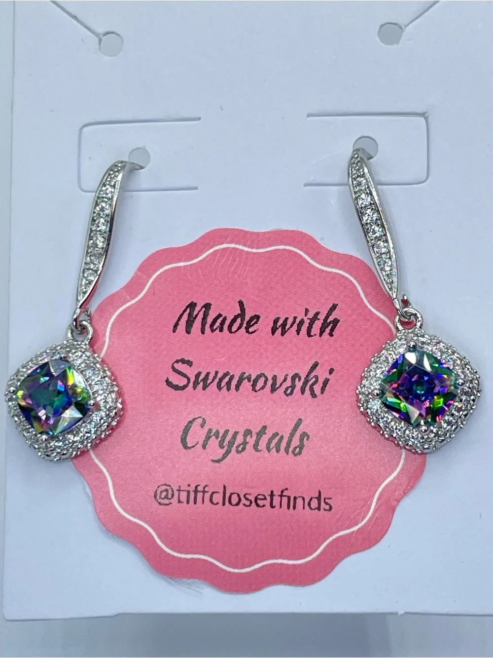 Swarovski Crystal Elements Mystic Rainbow Crystal Halo Drop Earrings Silver Glam